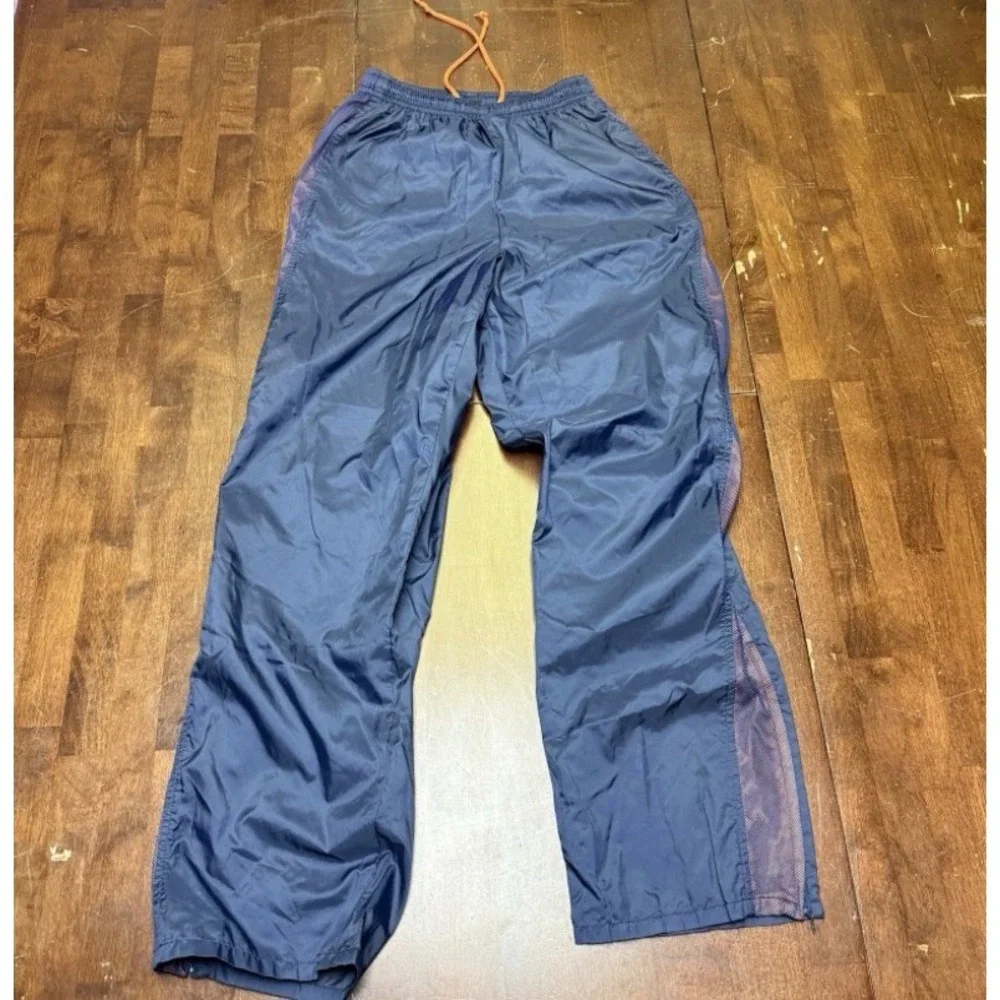 Vtg Nike Track Pants Kids Size M 8-10 Blue Orange Mesh Side Stripe Windbreaker